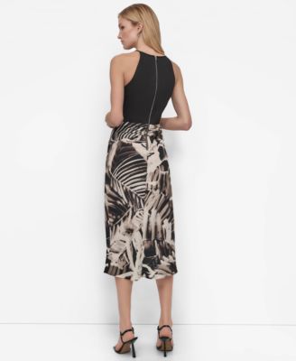 Women's Mixed-Media Tie-Front Midi Dress