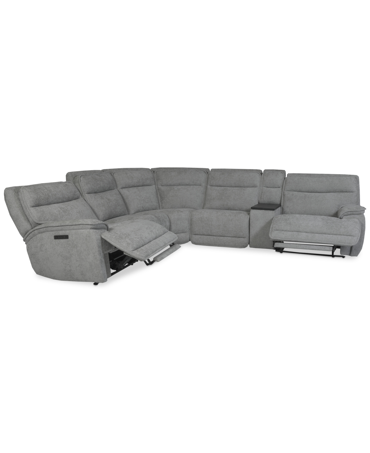 Macy's Ozryn 6-pc. Fabric Sectional With Console And 2 Power Motion Chairs, Exclusively At  In Silver