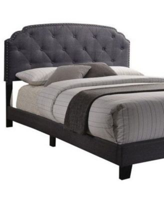 Chic Tufted Linen Bed with Nailhead Accents – Stylish Bedroom Furniture