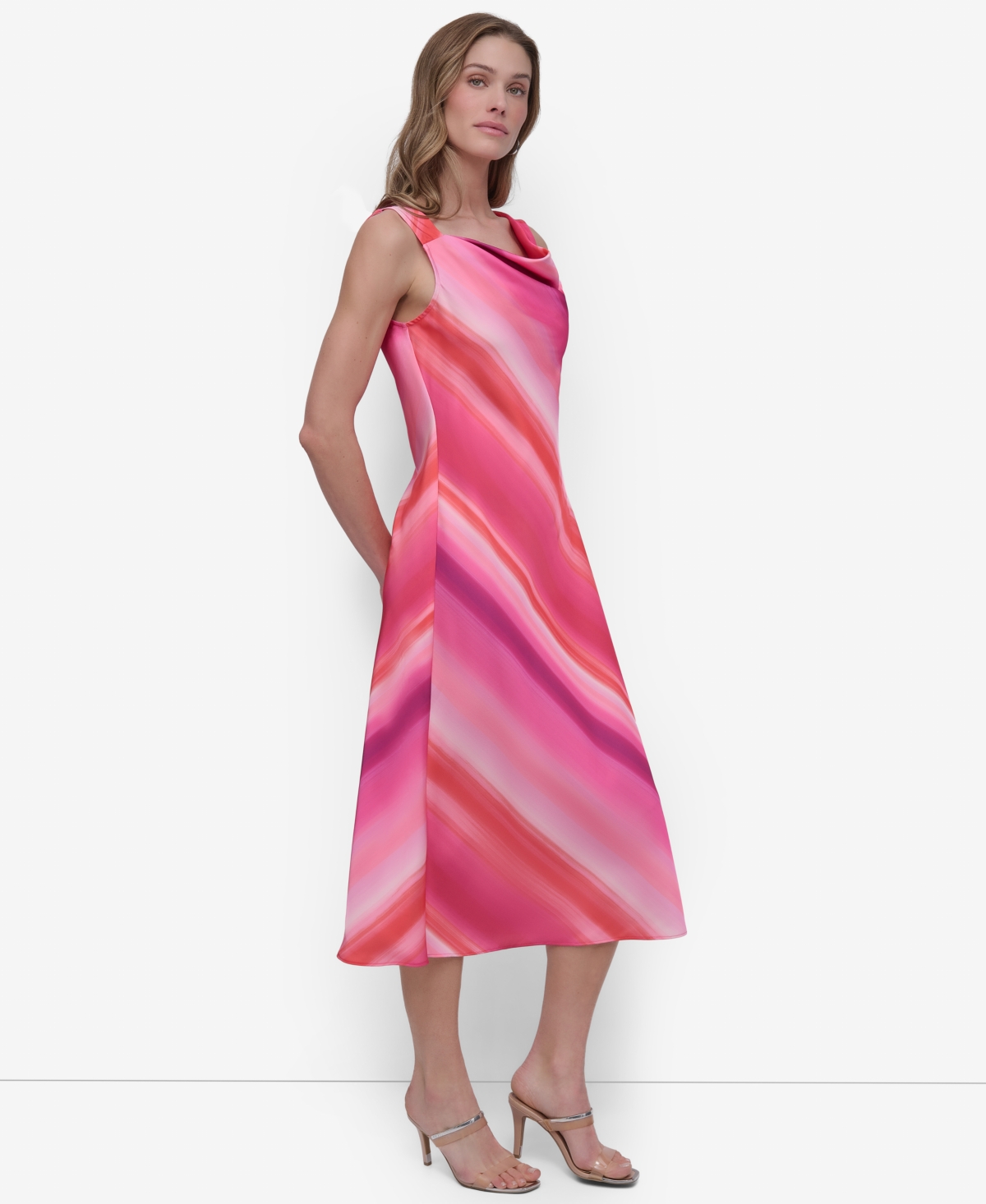 Shop Dkny Petite Printed Cowlneck Sleeveless Midi Dress