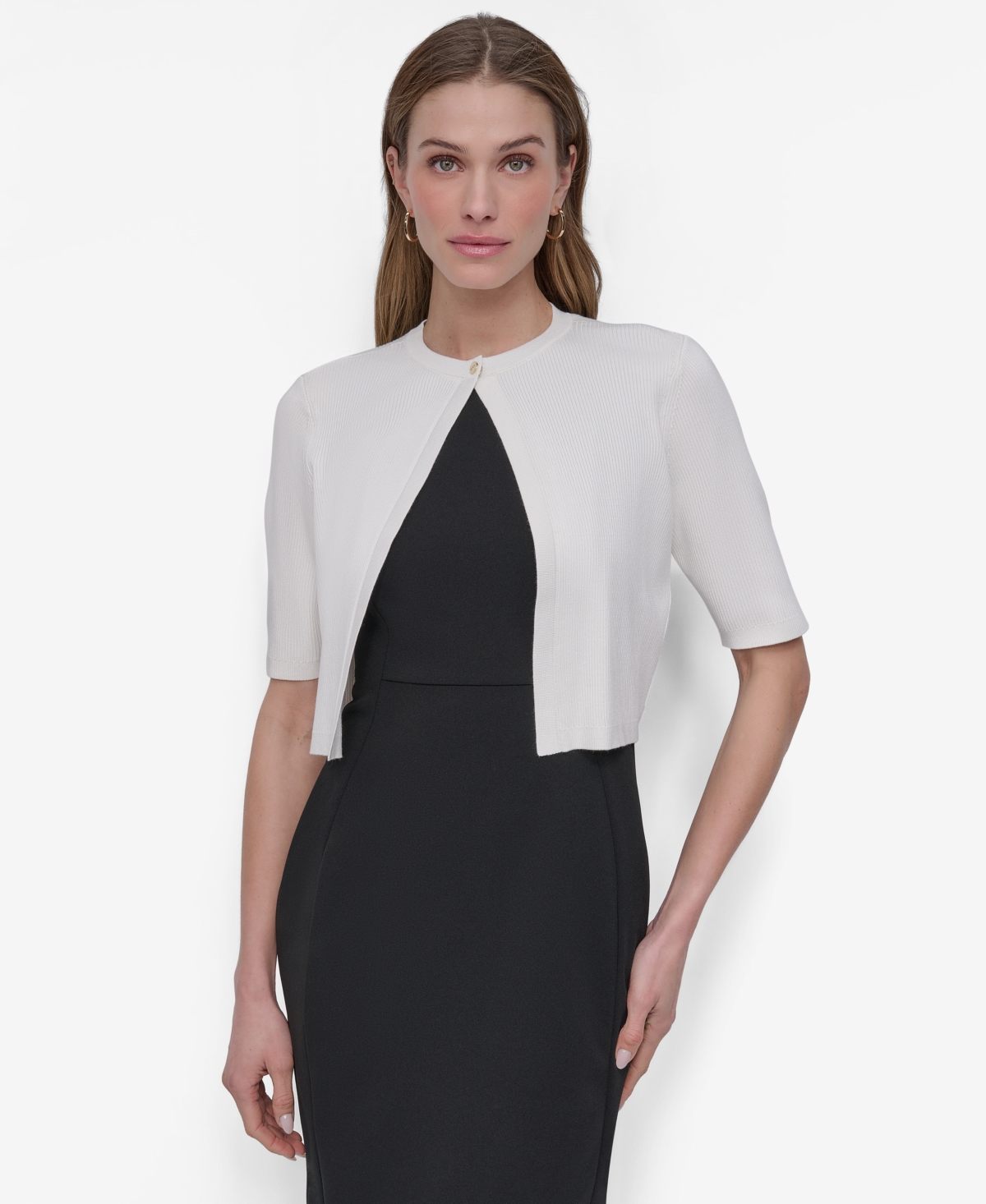 Women's Elbow-Sleeve Cropped Knit Shrug - Ivory