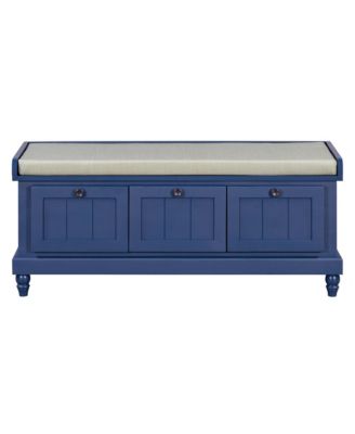 Classic Storage Bench with Cushioned Seat and Three Drawers for Entryway and Living Room
