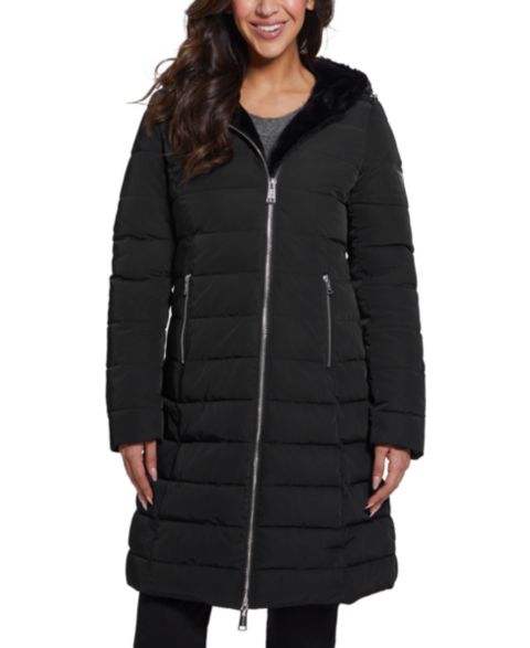 Женские куртки GUESS Women's Hooded Faux-Fur-Lined Puffer Coat