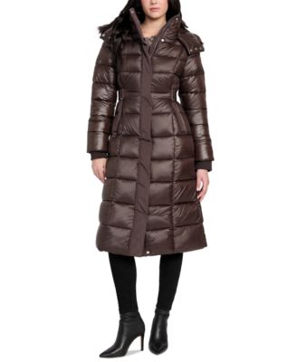 GUESS - Women's Faux-Fur Trim Hooded Maxi Puffer Coat