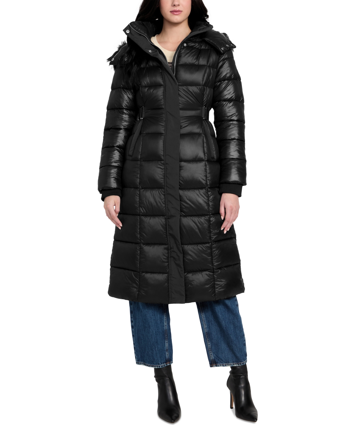 Guess Women's Faux-Fur Trim Hooded Maxi Puffer Coat
