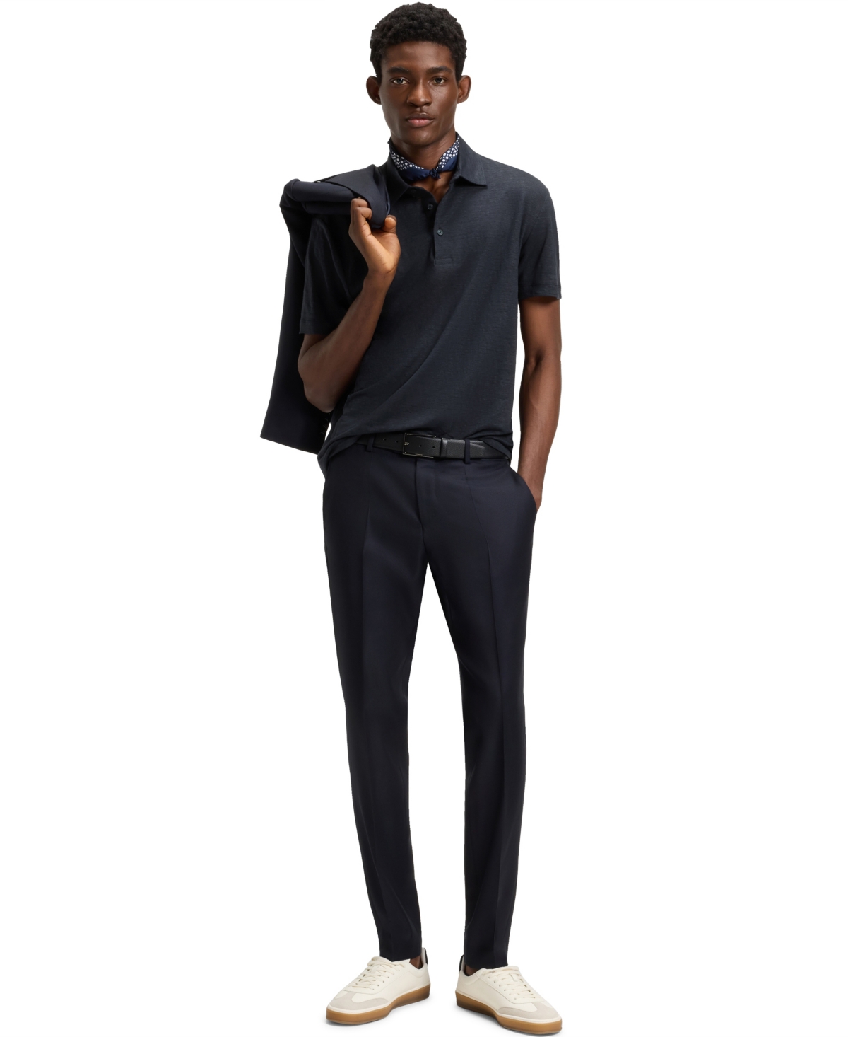 Hugo Boss Regular-fit Knit Polo Blended With Cotton In Black