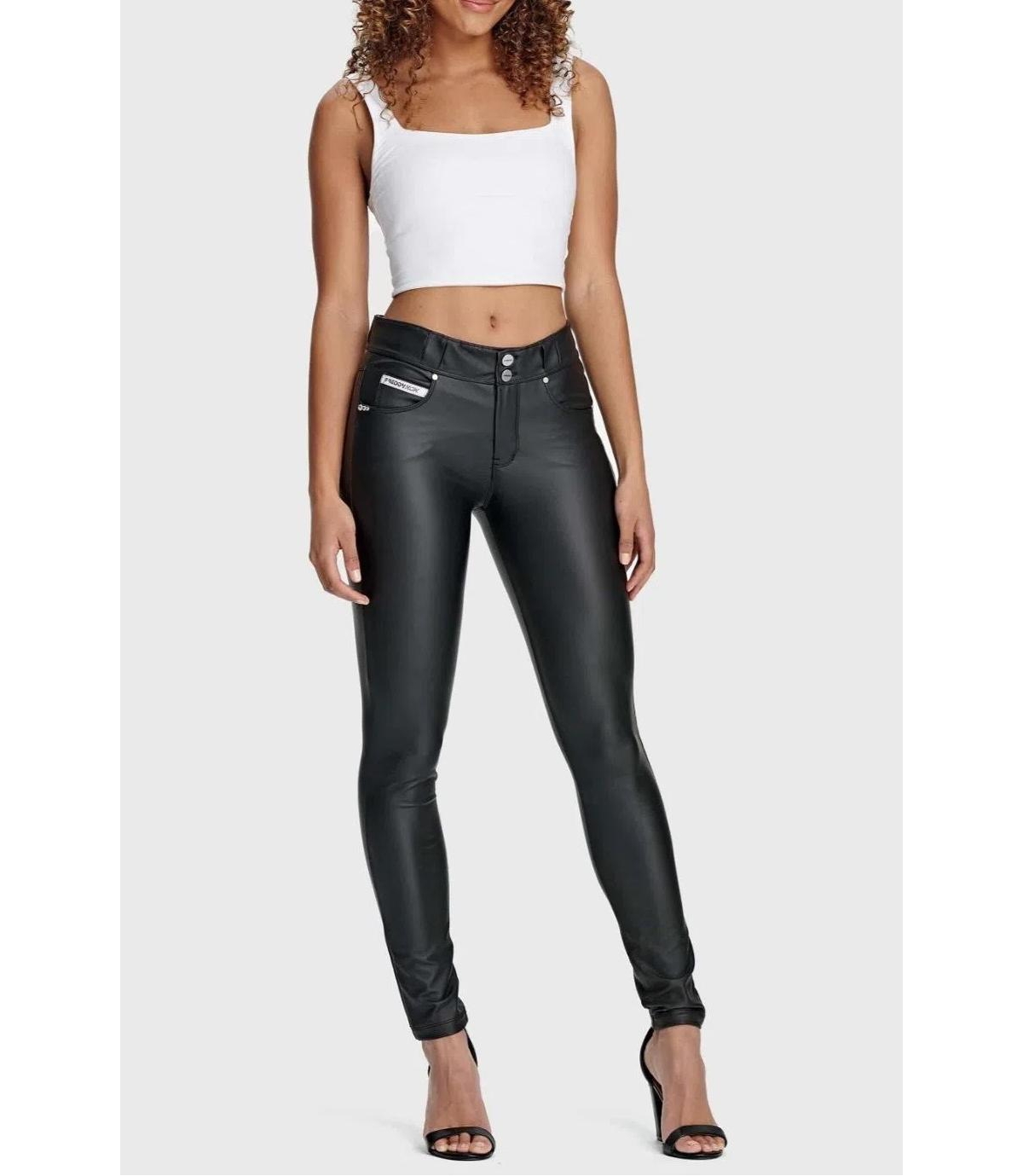 Women's Faux Leather High Waisted Skinny Pants - Black