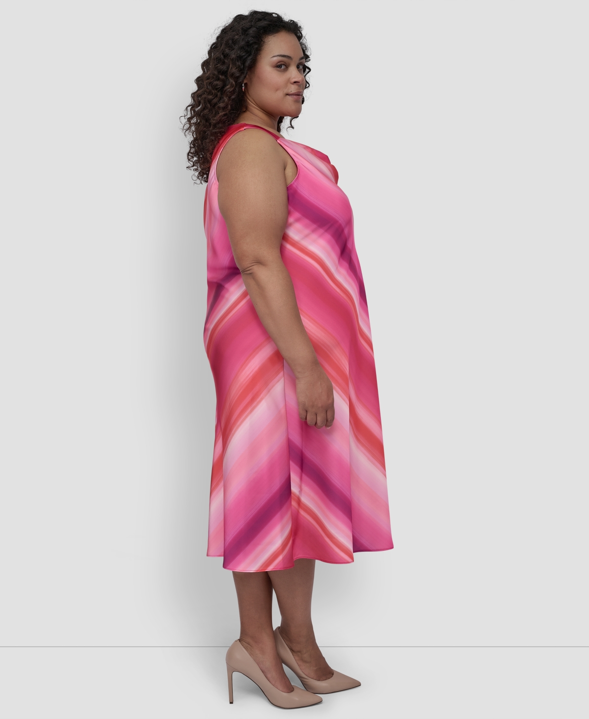 Dkny Plus Size Printed Cowlneck Sleeveless Midi Dress