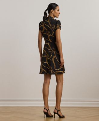 Women's Belting-Print Crepe Tie-Front Dress