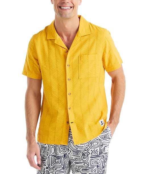 alfani Nautica Beach Boys x Men's Seersucker Camp Short-Sleeve Shirt Men's Fashion & Accessories