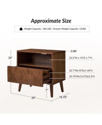 Zenaida Mid-century Modern Nightstand with Charging Ports and Hidden Drawer