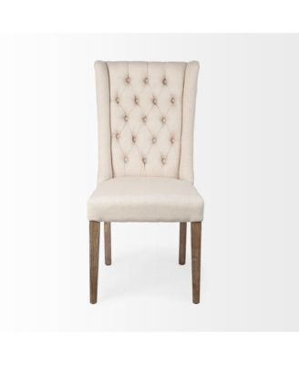 Tufted Cream And Brown Upholstered Linen Wing Back Dining Side Chair
