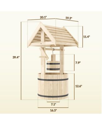 Wishing Well Planter with Bucket, Wooden Wishing Well, Natural