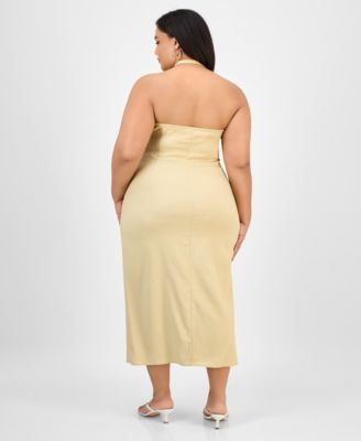 Trendy Plus Size Halter-Neck Linen-Blend Midi Dress, Exclusively at Macy's