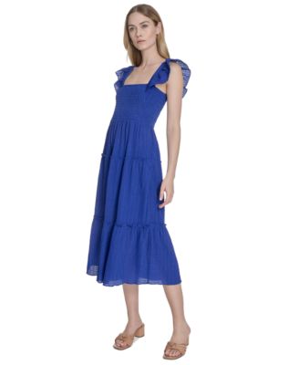 Women's Square-Neck Ruffle-Strap Smocked Dress