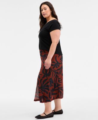 Trendy Plus Size Underwater Floral Slip Skirt, Exclusively at Macy's