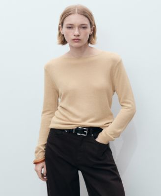 MANGO - Women's Linen Blend Boat Neck Sweater