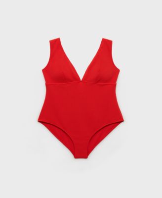 MANGO - Women's Ribbed V-Neck Swimsuit