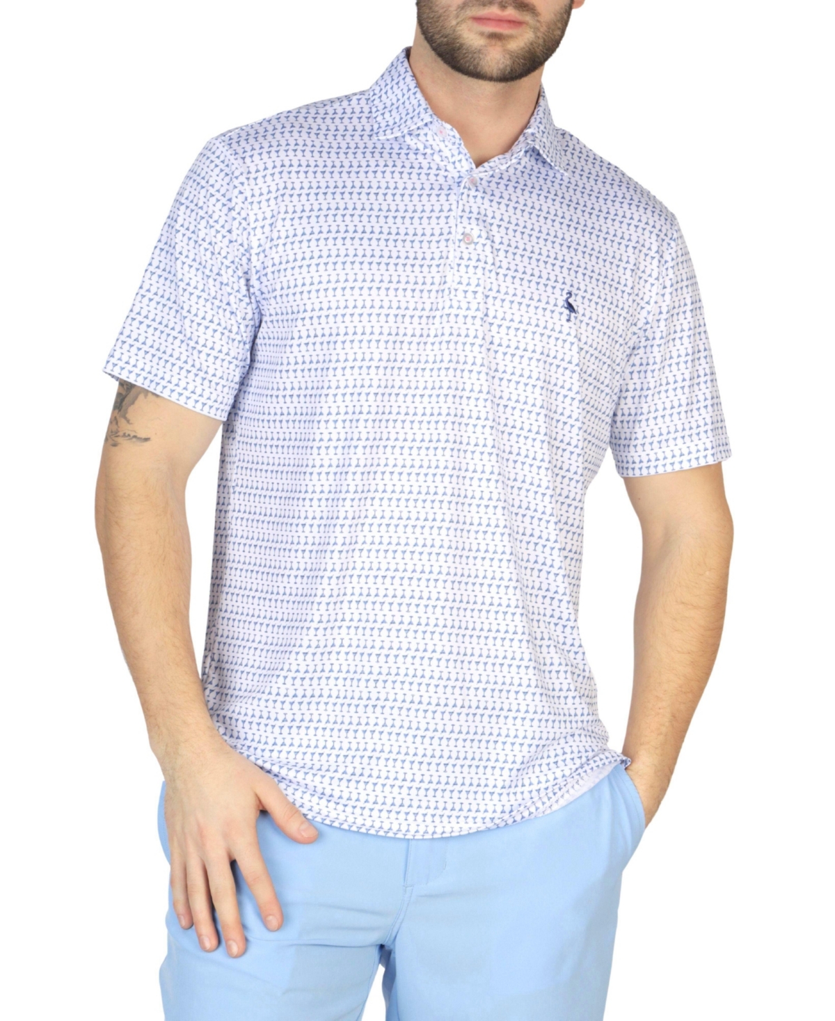 Men's Martini Glasses Printed Performance Short Sleeve Polo - White