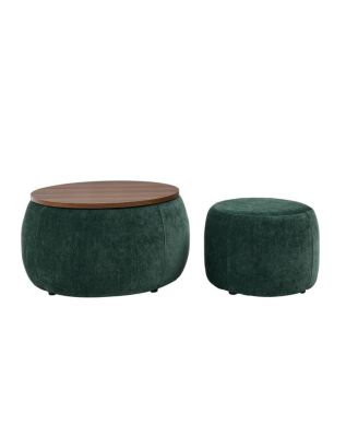 Multifunctional Round Ottoman Coffee Table with Wood Lid Hidden Seat and Storage for Bedroom or Living Room No Assembly Needed