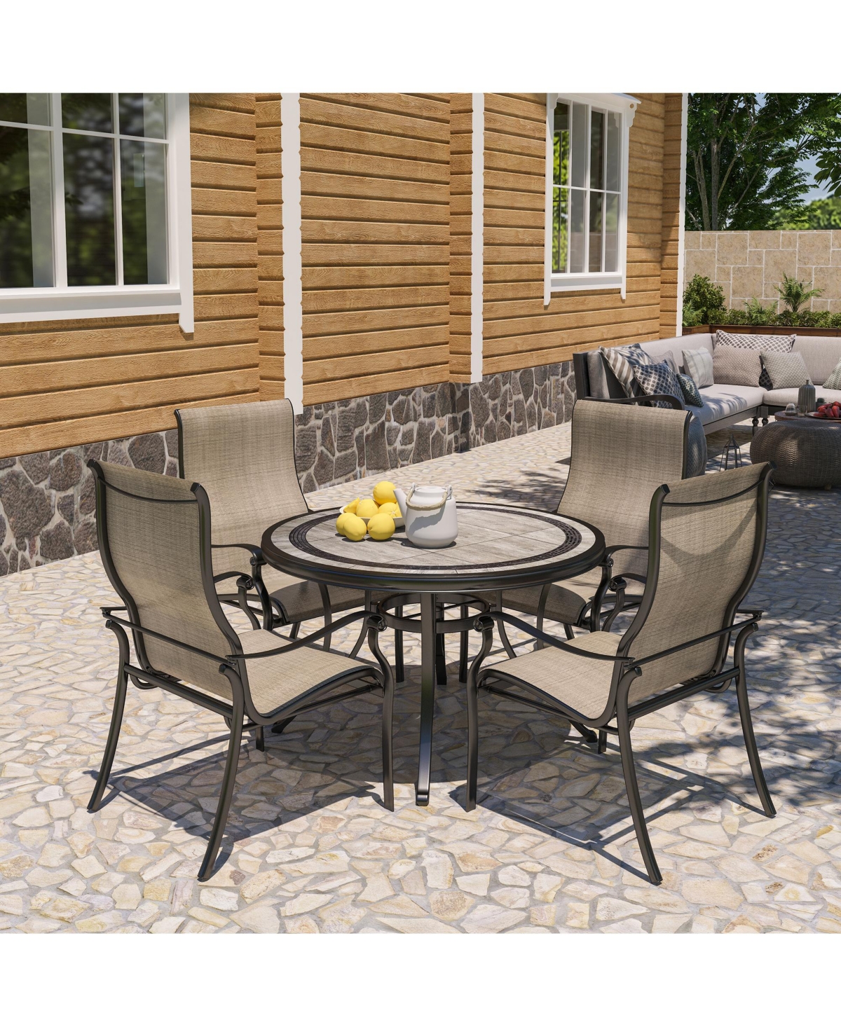 Casainc 48 inch Aluminum Ceramic Tile Top Round Dining Table with Umbrella Hole