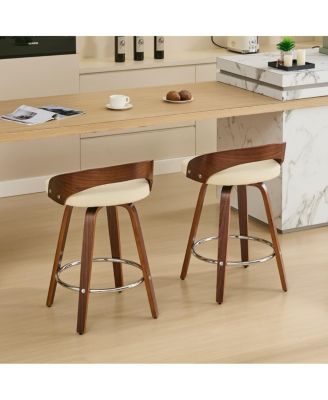 2-Pc. Wood Cushioned Low-Back 24.8'' Swivel Counter Height Stools
