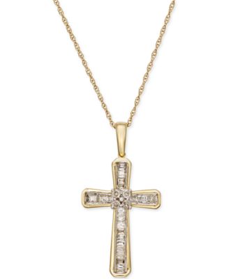 Macy's Diamond Cross Pendant Necklace (1/5 ct. t.w.) in 10k Gold - Macy's