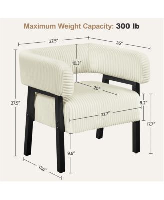 1 Pc Corduroy Upholstered, Engineered Wood Frame U-Shaped Backrest, Pocket Coil Seat Barrel Accent Chair