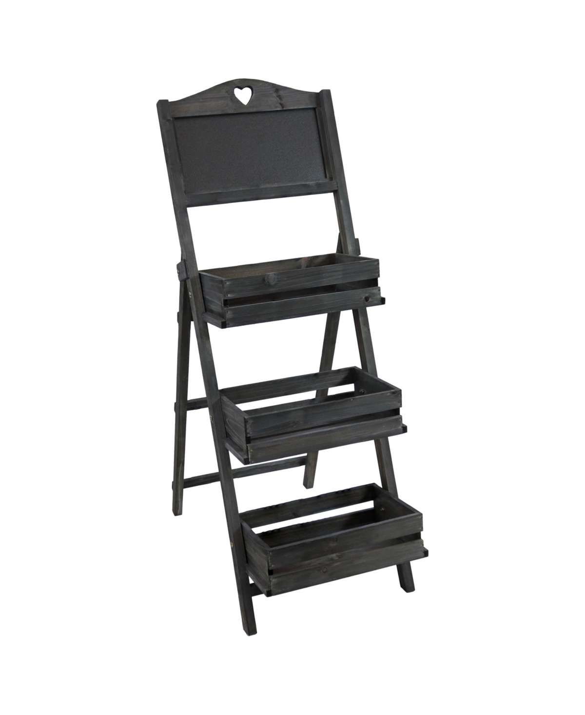 Country Heart 3-Tier Wooden Plant Stand with Chalkboard - Wood Ladder Shelf for Plants - For Indoor or Outdoor Use - 41&#x22; H - Black - White