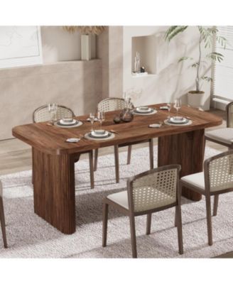 rectangular for 4–6 with double pedestal, wood and metal, 62-inch dining table for kitchen, dining or living room use