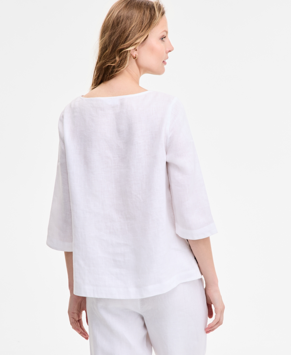 CHARTER CLUB WOMEN'S PALM-APPLIQUE 100% LINEN TOP, EXCLUSIVELY AT MACY'S 