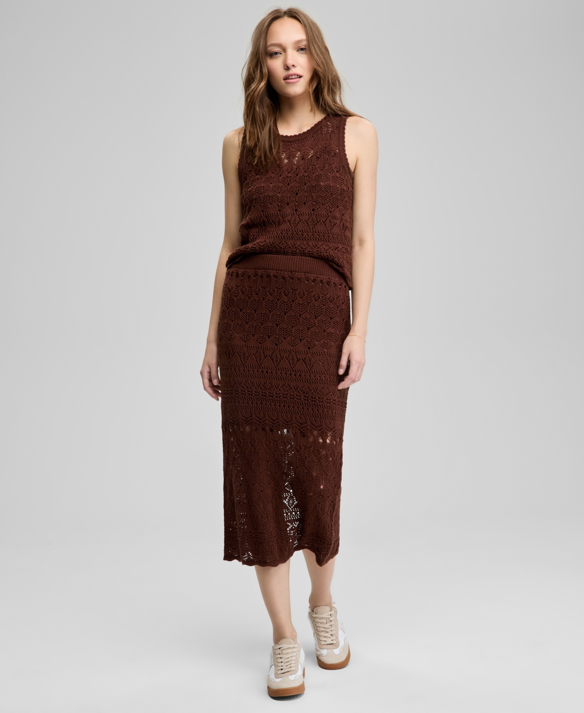 And Now This Women's Crochet Pull-on Cotton Midi Skirt