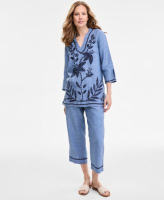 Women's 100% Linen 3/4-Sleeve Tunic Top, Exclusively at Macy's 