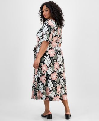 Plus Size Floral-Print Midi Dress
