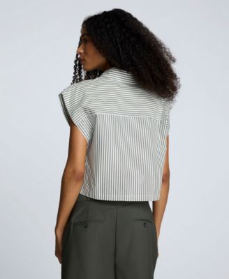 Women's Cotton Striped Cropped Sleeveless Shirt