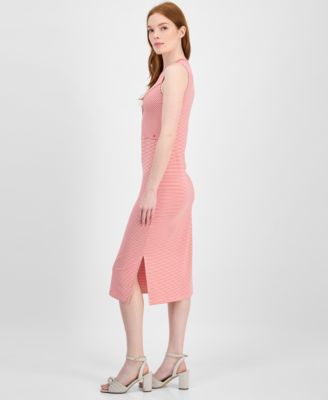 Women's Striped Crossover Midi Dress