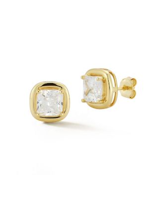 Plated Sterling Puffy Square Studs