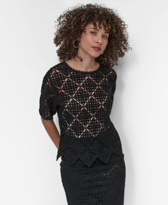 DKNY - Women's Crocheted Short-Sleeve Sweater