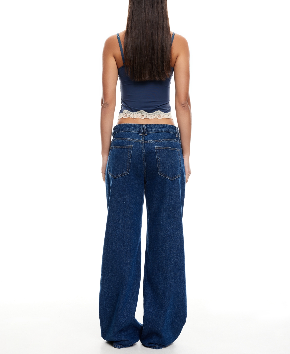Lioness Slouched Tie Up Jeans In Dark Denim