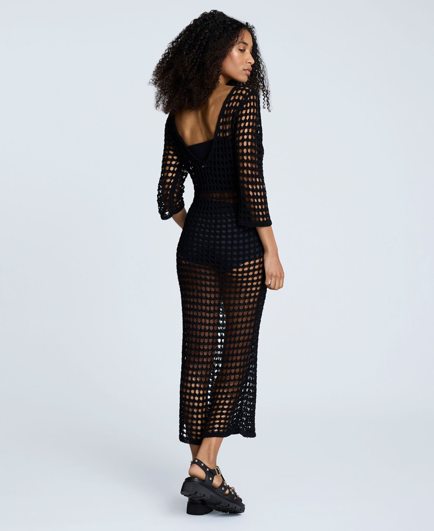 Женское платье Kenneth Cole Crocheted-Mesh Midi, цвет: Чёрный — фото 4