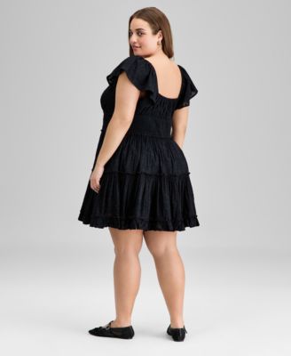 Trendy Plus Size Cotton Burnout Fit & Flare Dress, Exclusively at Macy's