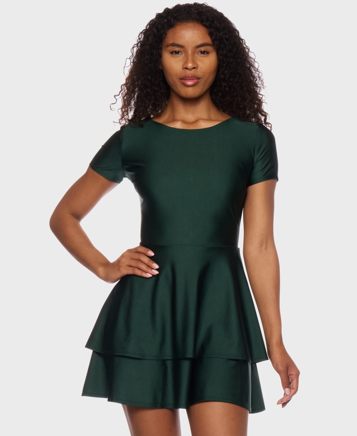 Juniors' Cutout-Back Tiered Mini Dress - Dark Green