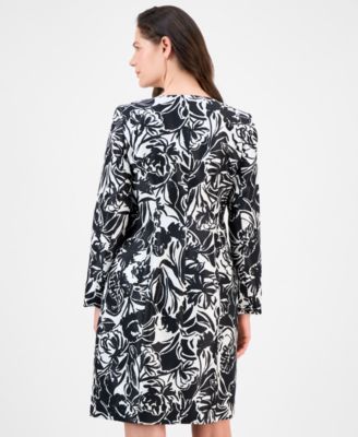 Petite Floral-Print Jewel-Neck Jacket Topper & Empire Seamed Dress Set, Regular & Petite 