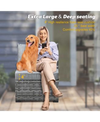 Patio Furniture Set,6 Piece Outdoor Sectional Sofa Couch Set,Patio Conversation Set with Modular Wicker Chairs,Widened Armrest,Side Table,Orange Red