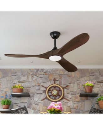 60 inch lighted ceiling fan, indoor and outdoor use, with remote control, reversible DC motor, noiseless, suitable for bedroom, living room, terrace, porch, solid wood, natural