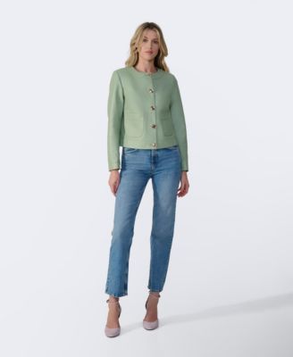Women's Cropped Leather Jacket With Gold Buttons, Created for Macy's