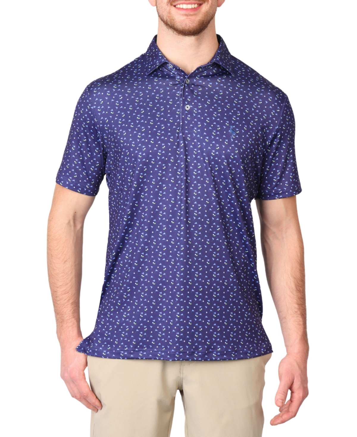 Men's Pin Flags Printed Performance Polo - Navy