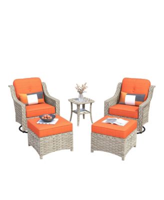 5 Piece Outdoor Patio Furniture Set,Wicker Conversation Set with Swivel Rocker Chairs,Ottomans and Side Table for Outside Porch Balcony Backyard