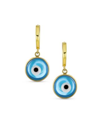 Set of 2 Spiritual Protection Blue Nazar Evil Eye Dangle Earrings Gold Plated Silver
