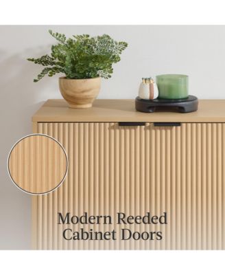 1 Pc MDF Melamine Soft-Close Reeded 4-Door Storage Cabinet
